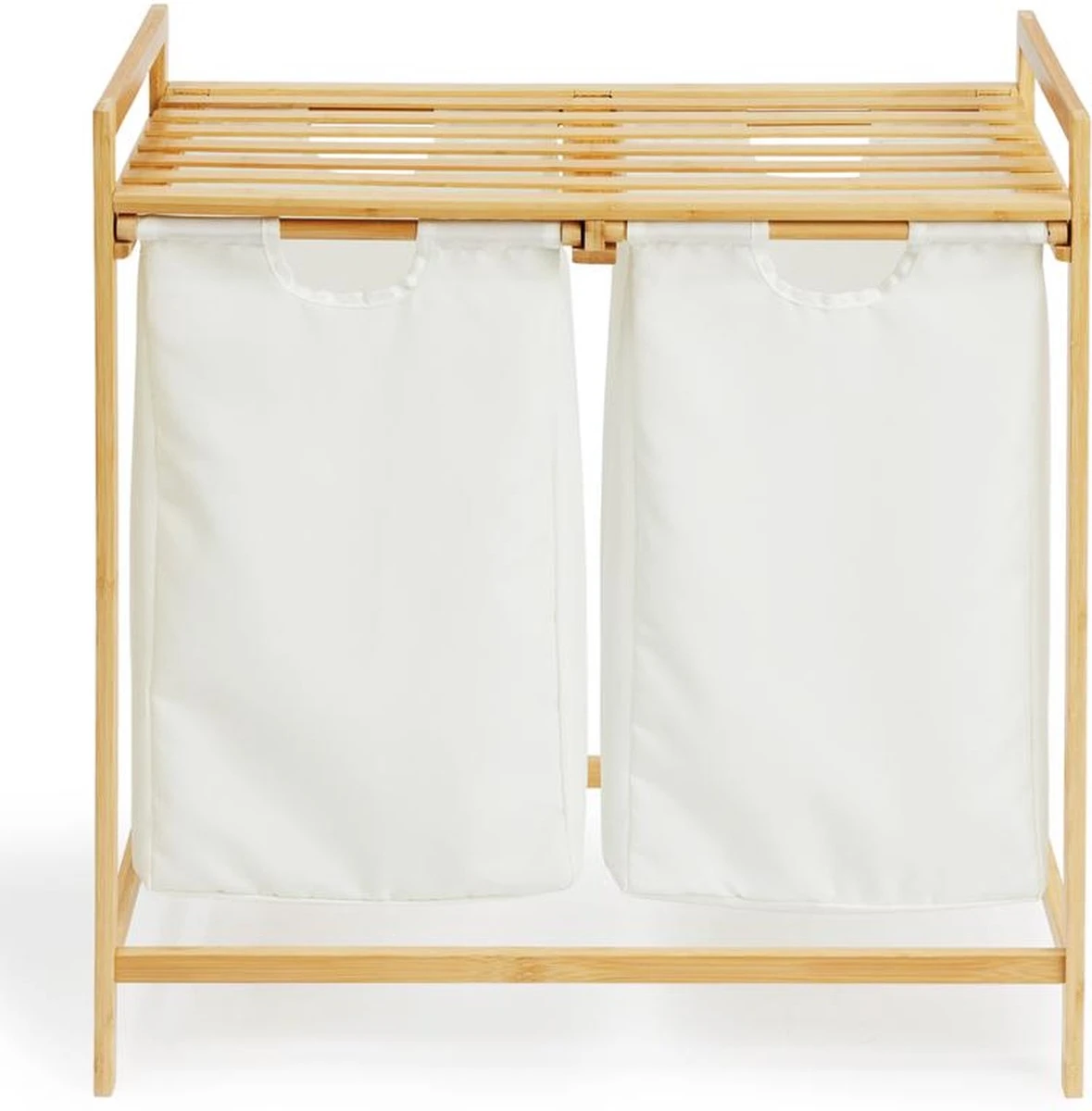 Bamboe Rek Met Wasmanden - 30L - Wassorteerder - 2 Vakken - Hout - Dubbele Wasmand 2 Bamboe Rek Met Wasmanden - 30L - Wassorteerder - 2 Vakken - Hout - Dubbele Wasmand - Afbeelding 2