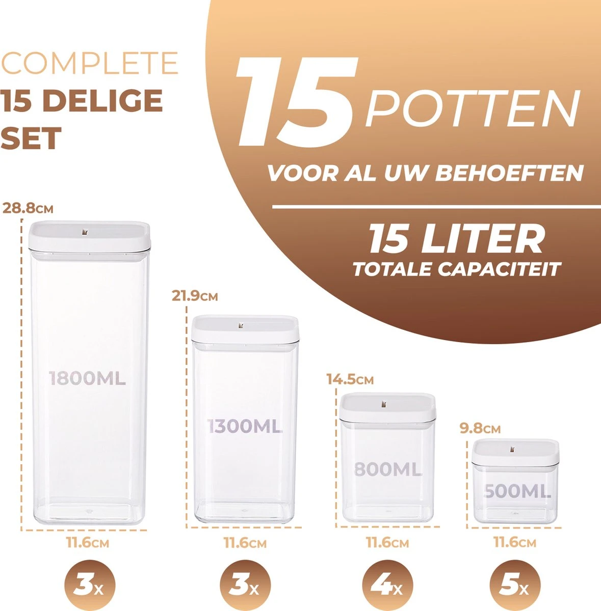 Merkloos Voorraadpotten Set Van 15 – Vershoudbakjes – Plastic Bakjes – Snoeppot – Stapelbaar – BPA Vrij – Lekvrije Voorraadbussen – Beschuitbus 6 Merkloos Voorraadpotten Set Van 15 – Vershoudbakjes – Plastic Bakjes – Snoeppot – Stapelbaar – BPA Vrij – Lekvrije Voorraadbussen – Beschuitbus - Afbeelding 6