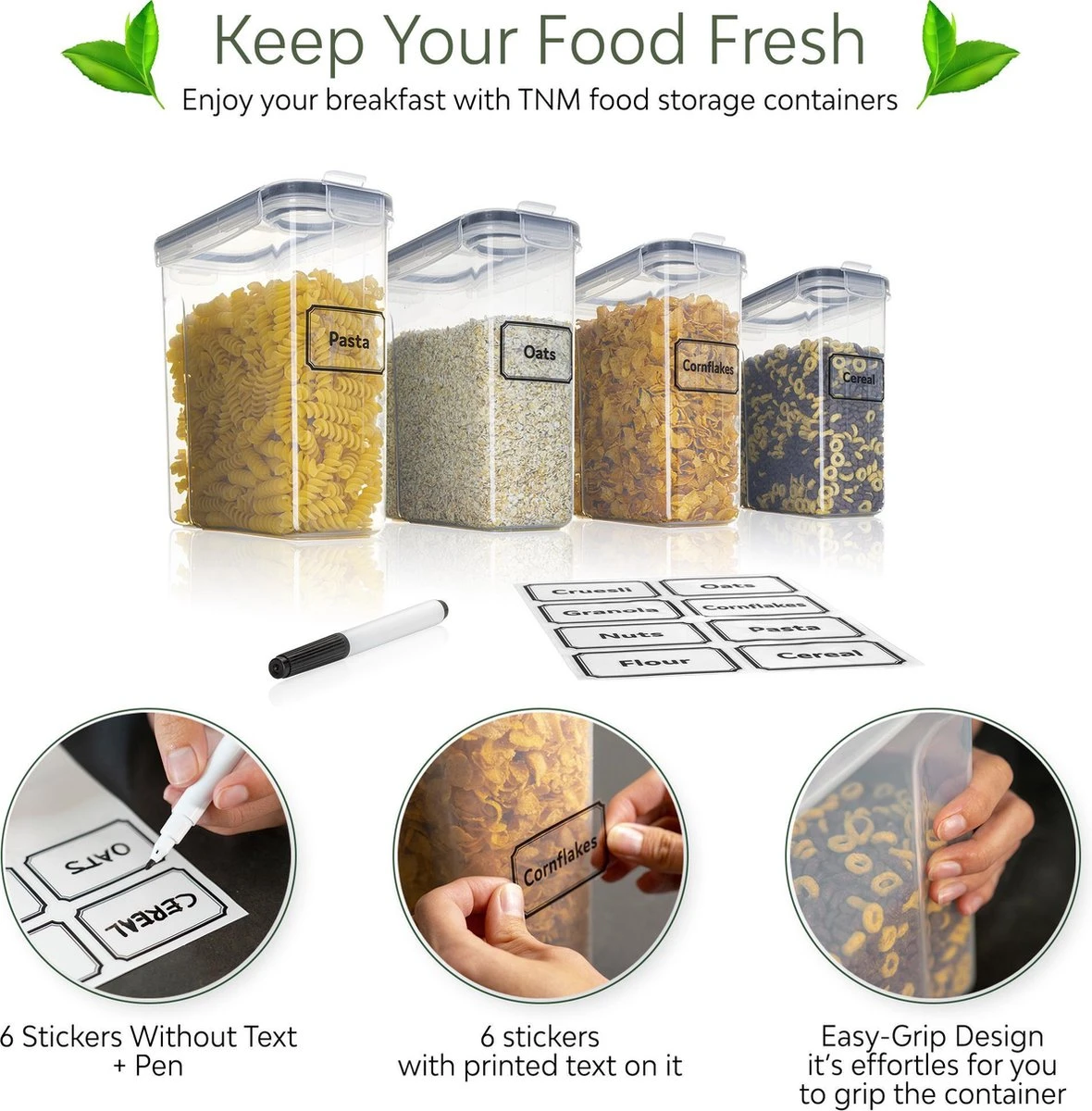 TNM Luxe Luchtdichte Voorraadbussen Set Zwart (4x2,5L), Voorraadpotten, Voedselcontainer Met Deksel, Vershouddoos 2 TNM Luxe Luchtdichte Voorraadbussen Set Zwart (4x2,5L), Voorraadpotten, Voedselcontainer Met Deksel, Vershouddoos - Afbeelding 2