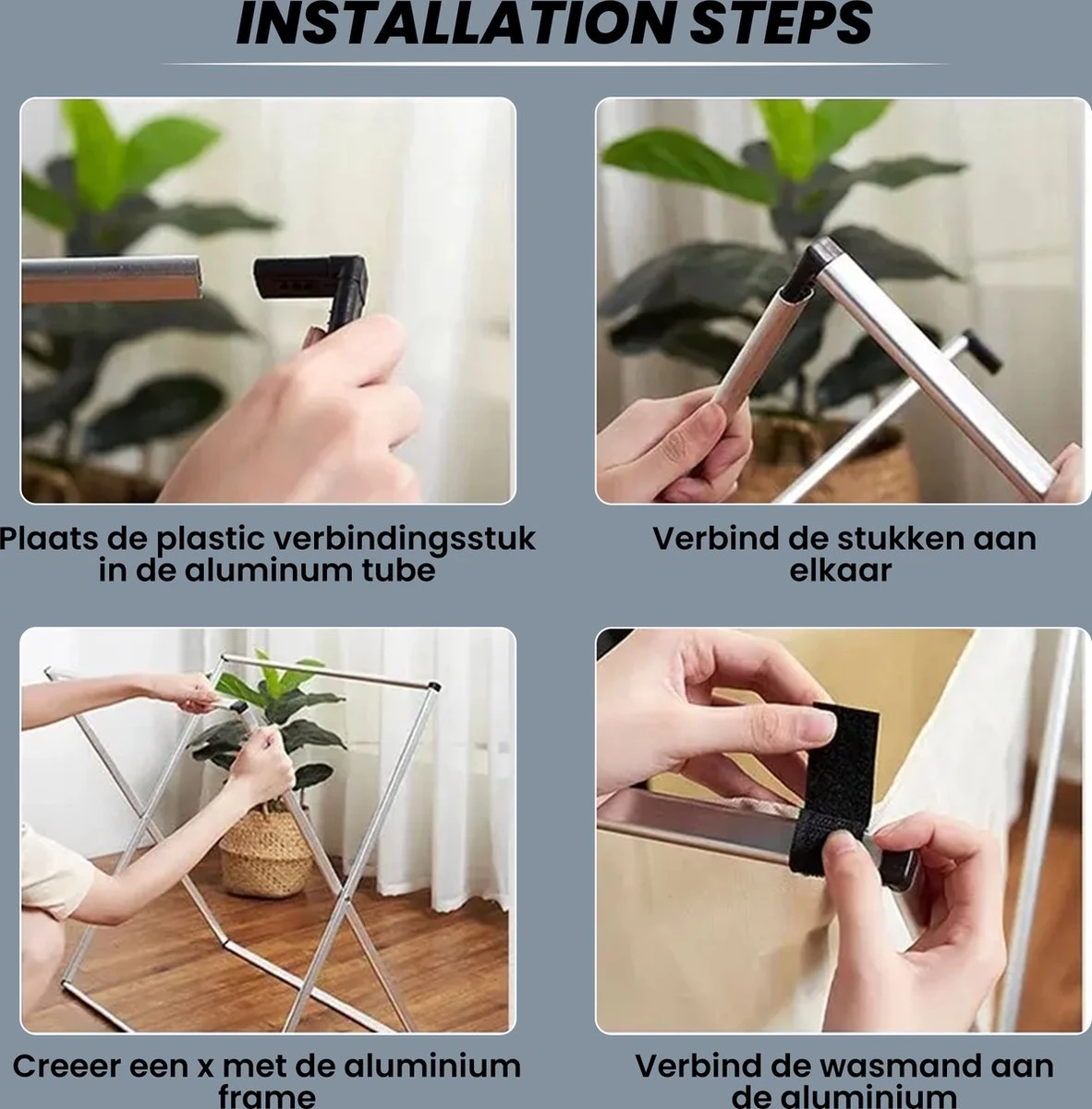 Wasmand 3 Vakken 90L - Opvouwbare Wassorteerder Met NL Opdruk - Aluminium Frame - 4 Wasmand 3 Vakken 90L - Opvouwbare Wassorteerder Met NL Opdruk - Aluminium Frame - - Afbeelding 4