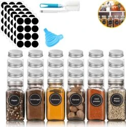Toivo Kitchen 24 Kruidenpotjes Vierkant Met Strooideksel - 120 ML - Glas - Incl. Stickers Stift En Accessoires - Kruidenstrooier - Strooibus - Strooier