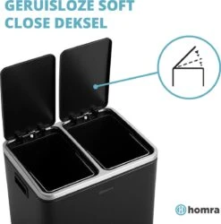 Homra BLINQ Afvalscheiding Prullenbak Met 2 Vakken - 2 X 15 L Inhoud - Duo Pedaalemmer Zwart - Afvalemmer 30 Liter - Recycle Afvalbak - Zwarte Afvalscheidingsprullenbak - Hygiënisch Afval Scheiden - Keuken Vuilbak - Kantoor -Thuis Opslag Winkel 1186x1200 5