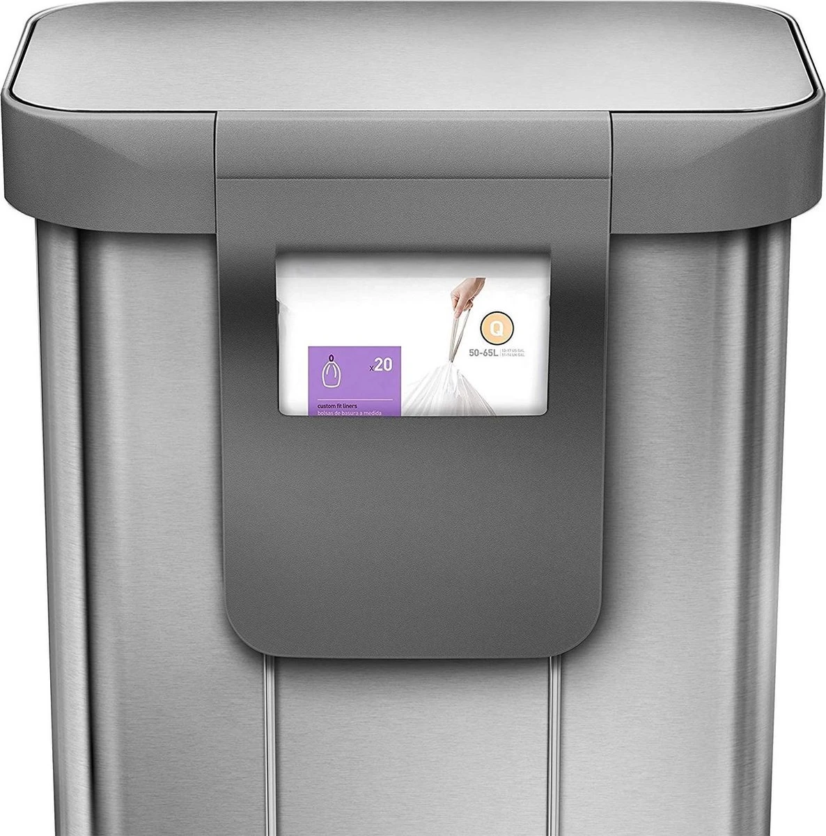 Simplehuman - Liner Pocket - Prullenbak - 45 Liter - RVS - Met Kunststof Deksel 5 Simplehuman - Liner Pocket - Prullenbak - 45 Liter - RVS - Met Kunststof Deksel - Afbeelding 5