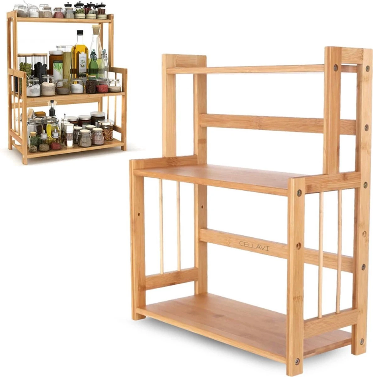 Cellavi Duurzaam Kruidenrek Staand Van Bamboe - Keukenrek Verstelbaar - Keuken Accessoires - Stevige Constructie - Multifunctioneel En Waterafstotend 1 Cellavi Duurzaam Kruidenrek Staand Van Bamboe - Keukenrek Verstelbaar - Keuken Accessoires - Stevige Constructie - Multifunctioneel En Waterafstotend