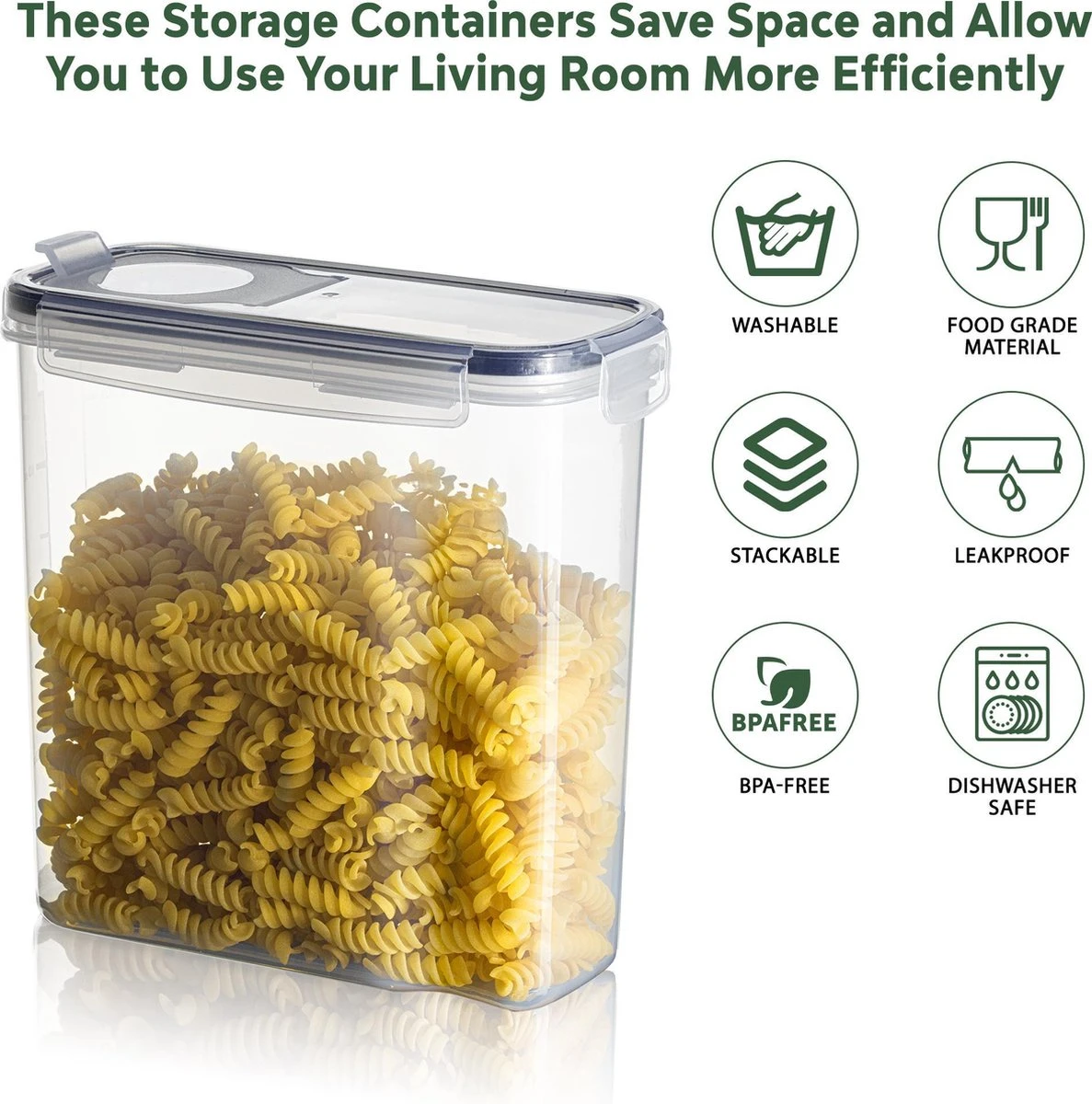 TNM Luxe Luchtdichte Voorraadbussen Set Zwart (4x2,5L), Voorraadpotten, Voedselcontainer Met Deksel, Vershouddoos 5 TNM Luxe Luchtdichte Voorraadbussen Set Zwart (4x2,5L), Voorraadpotten, Voedselcontainer Met Deksel, Vershouddoos - Afbeelding 5