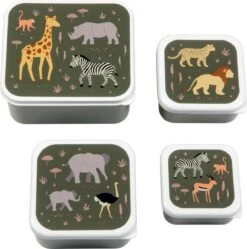 A Little Lovely Company - Brooddoos - Broodtrommel -Lunch & Snack Box Set Van 4 - Savanne