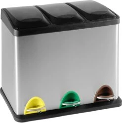 Jago - Afvalbak - 24 Liter Met 3 Vakken Voor In De Keuken - RVS Met Binnenemmer - Handvat - Deksel - Afvalscheidingssysteem - Pedaalemmer (24 Liter (3 X 8L) - Prullenbak - Vuilnisbak - Vuilnisemmer -Thuis Opslag Winkel 1188x1200 5