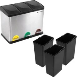 Songmics Metalen Trio Prullenbak - 3x 15 L Vakken Afval Scheiden - Afvalscheiding Pedaalemmer - Keuken Trash Can - 45 Liter -Thuis Opslag Winkel 1189x1200 7
