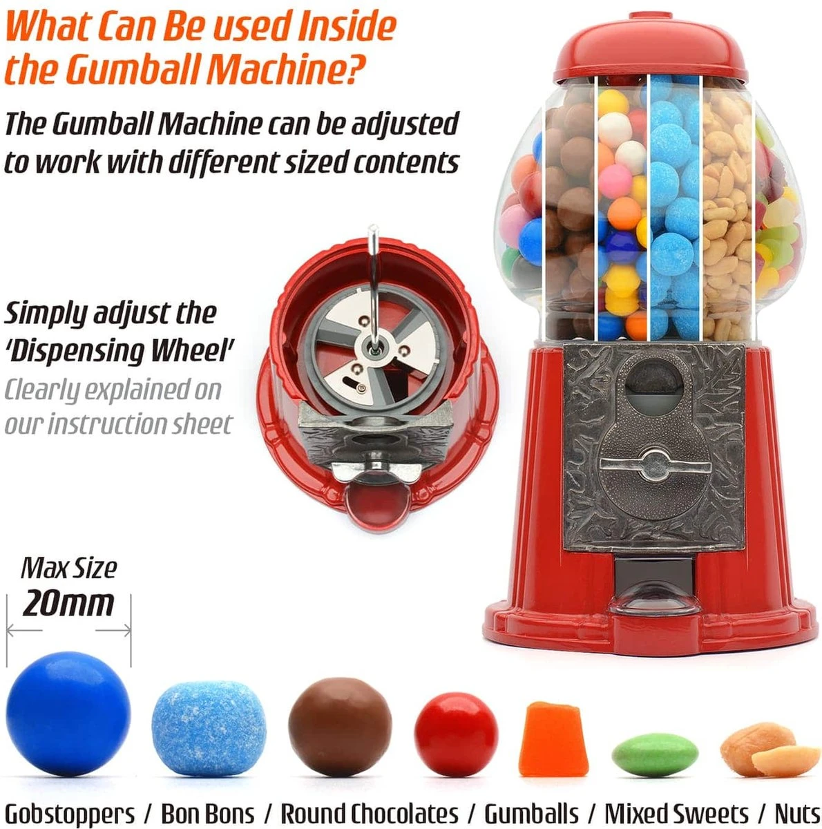 CKB Snoepautomaat Grote Retro Snoepmachine - Rode Kauwgomballen Automaat Snoepmachine Gumball Machine 10 CKB Snoepautomaat Grote Retro Snoepmachine - Rode Kauwgomballen Automaat Snoepmachine Gumball Machine - Afbeelding 10
