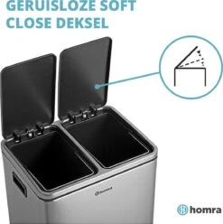 Homra BLINQ Afvalscheiding Prullenbak Met 2 Vakken - 2 X 15 L Vuilnisbak - RVS Duo Pedaalemmer - 2-vaks Afvalemmer 30 Liter - Hygiënisch Afval Scheiden - Keuken Vuilbak - Pedaal Afvalbak - Soft Close Deksel - Recycle Afvalbak -Thuis Opslag Winkel 1193x1200 2