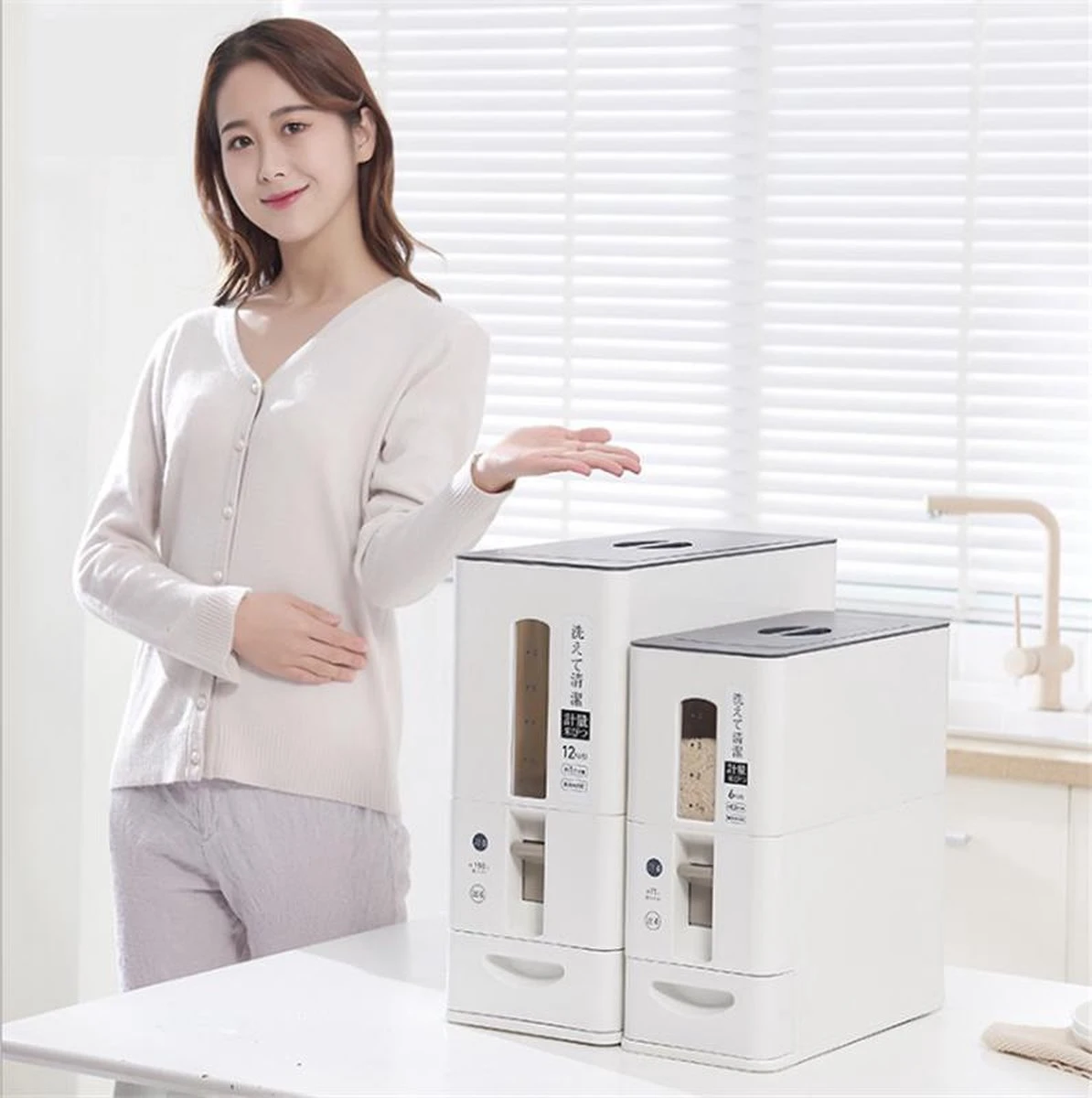 Merkloos TDR-Japans Rijst/Granen Container/Dispenser/ Opbergdoos - 6KG Inhoud - Wit 11 Merkloos TDR-Japans Rijst/Granen Container/Dispenser/ Opbergdoos - 6KG Inhoud - Wit - Afbeelding 11