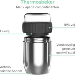 Coninx Thermos Lunchbox - Muesli Beker To Go - Isoleer Lunchpot - Yoghurtbeker To Go - Mueslibeker 840ml (600ml+240ml) - RVS -Thuis Opslag Winkel 1195x1200 1
