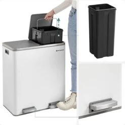 Songmics - Prullenbak - 60 Liter Inhoud (2x30) - Met 2 Gescheiden Bakken - RVS - Wit 13 Songmics - Prullenbak - 60 Liter Inhoud (2x30) - Met 2 Gescheiden Bakken - RVS - Wit -Thuis Opslag Winkel 1197x1200 7