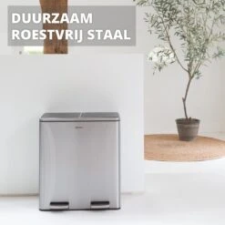 Afvalscheidingsprullenbak 2 Vakken – 60 L (2x30 Liter) Pedaalemmer Homra QUICKX – Design Duo Afvalemmer RVS - Afval Scheiden - Recycle Afvalbak - Hygiënisch Pedaal - Dubbele Vuilnisbak - Keuken Vuilbak - Kantoor Prullenbak -Thuis Opslag Winkel 1199x1200 14