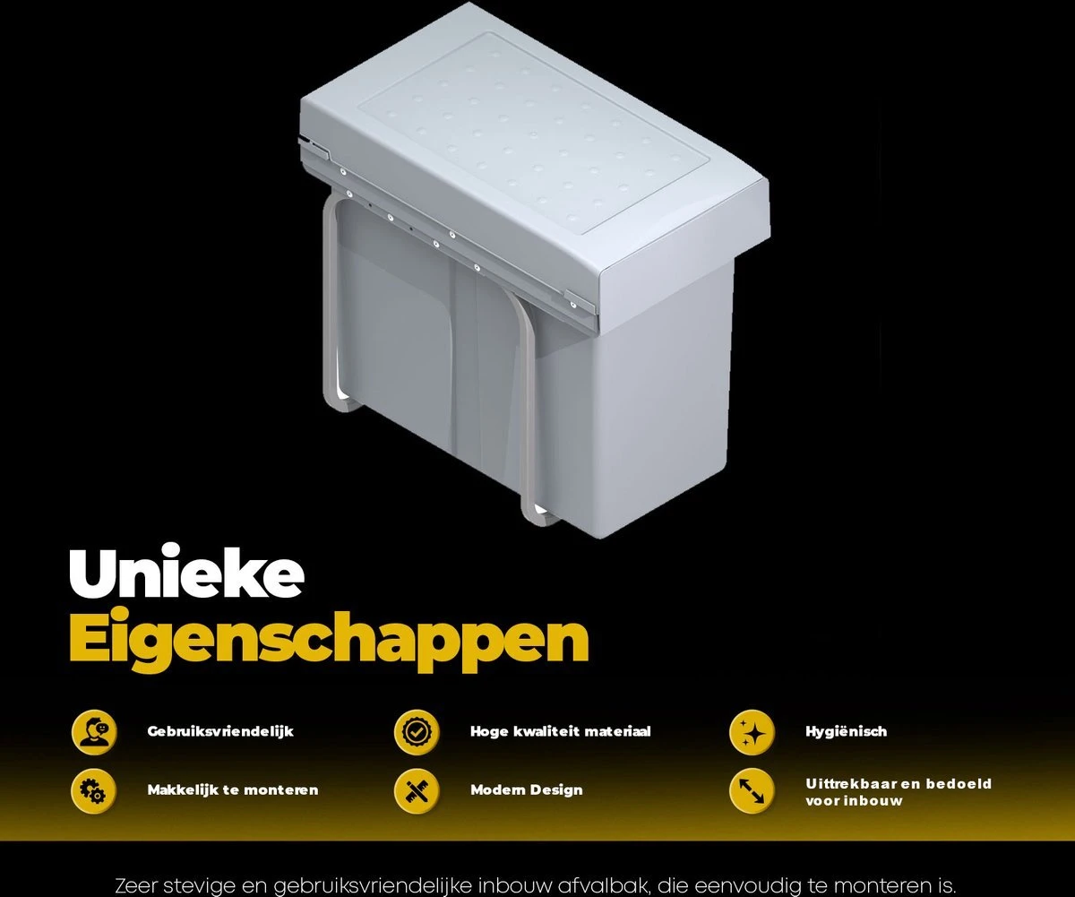 Eleganca Afvalbak 30 Liter - Uittrekbare Prullenbak - Vuilnisbak - Inbouw Afvalemmer - Grijs - B25,5xD45xH40cm 2 Eleganca Afvalbak 30 Liter - Uittrekbare Prullenbak - Vuilnisbak - Inbouw Afvalemmer - Grijs - B25,5xD45xH40cm - Afbeelding 2