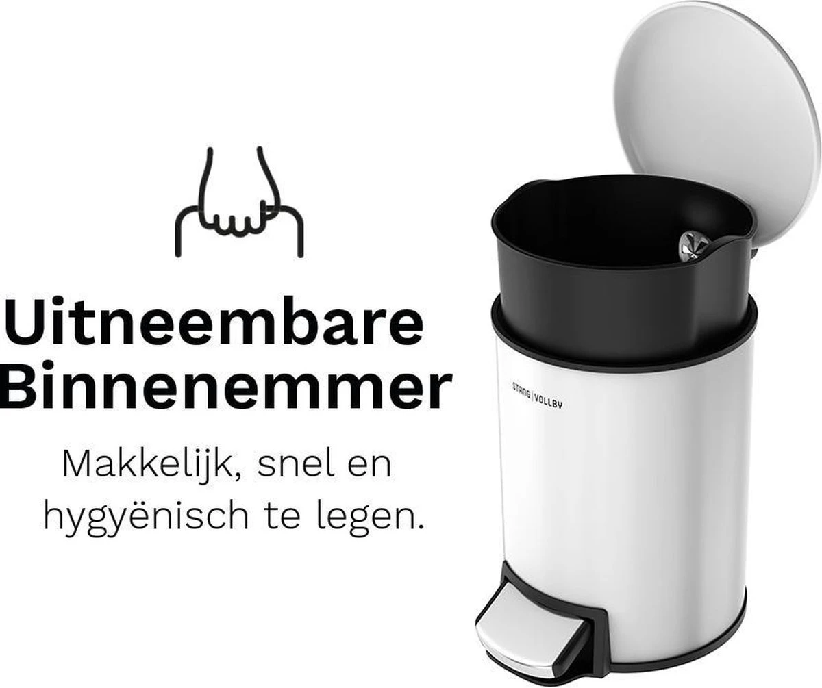 Pedaalemmer - 3 Liter - RVS - Wit - Afvalemmer StangVollby Rosvik - Toilet - Badkamer - Klein - Soft Close Deksel - Chique Design - Kleine Witte Pedaal Prullenbak - Afvalzak Inkeping - Vuilnisbak Badkamer 2 Pedaalemmer - 3 Liter - RVS - Wit - Afvalemmer StangVollby Rosvik - Toilet - Badkamer - Klein - Soft Close Deksel - Chique Design - Kleine Witte Pedaal Prullenbak - Afvalzak Inkeping - Vuilnisbak Badkamer - Afbeelding 2