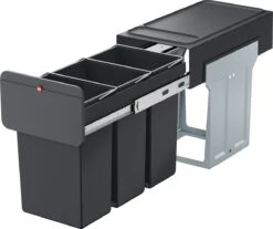 Hailo 0310-300 EcoLine Design Trio L Inbouwafvalemmer 3x10L Met 3 Compartimenten Zwart