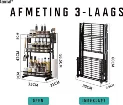 TammaT - Kruidenrek - Kruidenrek Staand - Inklapbare Keukenrek - 3-laags 35x21x56,5CM - Keuken Organizer - Aanrecht Organizer - Keuken Opslag - Roestvrij Staal - Opbergrek - Keuken Organizers - Roestvrij En Krasvrij -Thuis Opslag Winkel 1200x1024