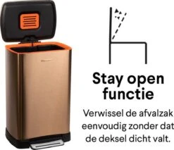 Homra Koniq Prullenbak Met Pedaal - 50 Liter - RVS - Pedaalemmer - Automatisch Lucht Filter - Odor Control - 50L Capaciteit - Soft Close Deksel - Afvalemmer - Design - Hygiënisch - Koper -Thuis Opslag Winkel 1200x1037 3