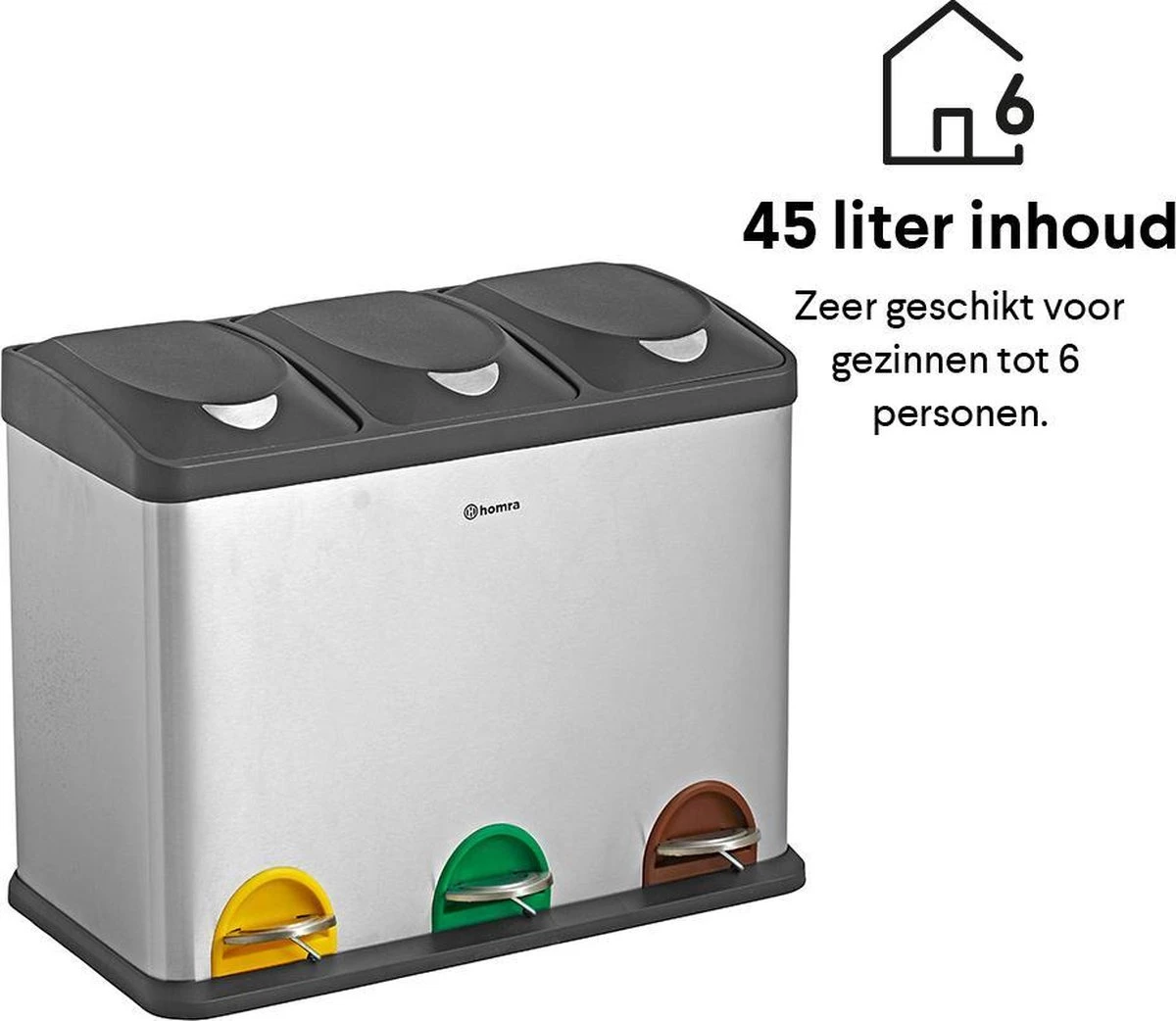 Homra STEPHS Afvalscheiding Prullenbak Met 3 Vakken - 3 X 15L Inhoud - Trio Pedaalemmer - 45 Liter - Vingerafdrukvrij - Vuilafstotend - Anti-slip - Hoogwaardig RVS - Duurzaam ABS Kunststof - RVS - Hygiënisch Recyclen - Afvalscheidingsprullenbak 5 Homra STEPHS Afvalscheiding Prullenbak Met 3 Vakken - 3 X 15L Inhoud - Trio Pedaalemmer - 45 Liter - Vingerafdrukvrij - Vuilafstotend - Anti-slip - Hoogwaardig RVS - Duurzaam ABS Kunststof - RVS - Hygiënisch Recyclen - Afvalscheidingsprullenbak - Afbeelding 5