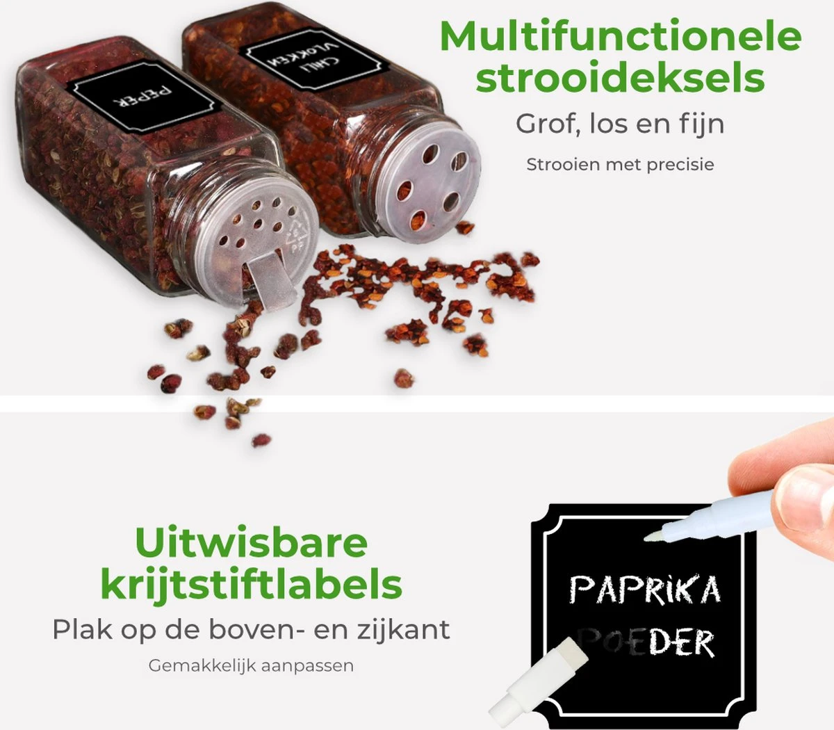 Soothe 24 Glazen Kruidenpotjes Set Met 2 Soorten Strooideksels – Kruidenstrooier – Compleet Pakket Incl Kruidenpotjes Stickers, Krijtstift En Accessoires 10 Soothe 24 Glazen Kruidenpotjes Set Met 2 Soorten Strooideksels – Kruidenstrooier – Compleet Pakket Incl Kruidenpotjes Stickers, Krijtstift En Accessoires - Afbeelding 10