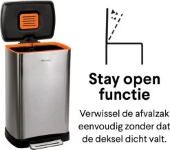 Pedaalemmer RVS 50 Liter - Prullenbak Met Pedaal Homra KONIQ - 50L Zilver - Automatische Lucht Filter - Odor Control Filter - Softclose Deksel - Design Afvalemmer - Duurzaam Vingerafdrukvrij En Vuilafstotend RVS - Keuken En Kantoor Vuilbak -Thuis Opslag Winkel 1200x1059 1