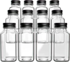 12 Glazen Kruidenpotjes Met Deksel - Kruidenstrooier - Strooideksel - Vierkant - Strooibus - Complete Set Met Trechter En Stickers