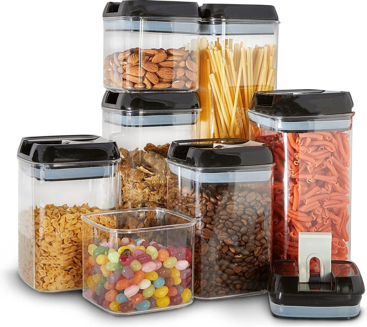 KitchenBrothers Voorraadpotten - 7 Stuks - Luchtdicht - Herschrijfbare Labels - Kunststof 1 KitchenBrothers Voorraadpotten - 7 Stuks - Luchtdicht - Herschrijfbare Labels - Kunststof