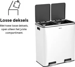 Afvalscheidingsprullenbak 2 Vakken Wit – 60 L (2x30 Liter) Pedaalemmer Homra QUICKX – Design Duo Afvalemmer RVS - Afval Scheiden - Recycle Afvalbak - Hygiënisch Pedaal - Dubbele Vuilnisbak - Keuken Vuilbak - Kantoor Prullenbak -Thuis Opslag Winkel 1200x1073 3