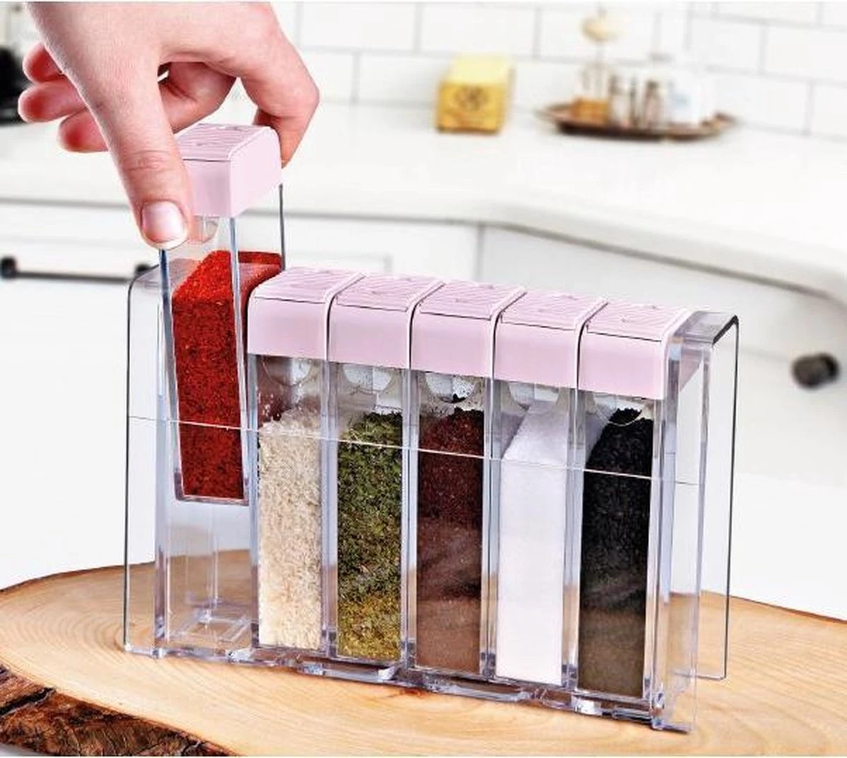 Emhouse Kruidenrek | Zesdelige Set Kruidenrek | Met Kruidenrek Staand | Keukenkast Organizer | Rek Voor Kruiden | Kruidenpotjes | Transparant | Roze Deksel 2 Emhouse Kruidenrek | Zesdelige Set Kruidenrek | Met Kruidenrek Staand | Keukenkast Organizer | Rek Voor Kruiden | Kruidenpotjes | Transparant | Roze Deksel - Afbeelding 2