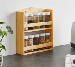 ACAZA Ophangbaar Kruidenrek Met 10 Glazen Kruidenpotjes, Spice Rack, Keuken Rek, Kruiden Organizer Voor Specerijen, Peper, Zout, 26 Cm Breed, Bamboe -Thuis Opslag Winkel 1200x1075 1
