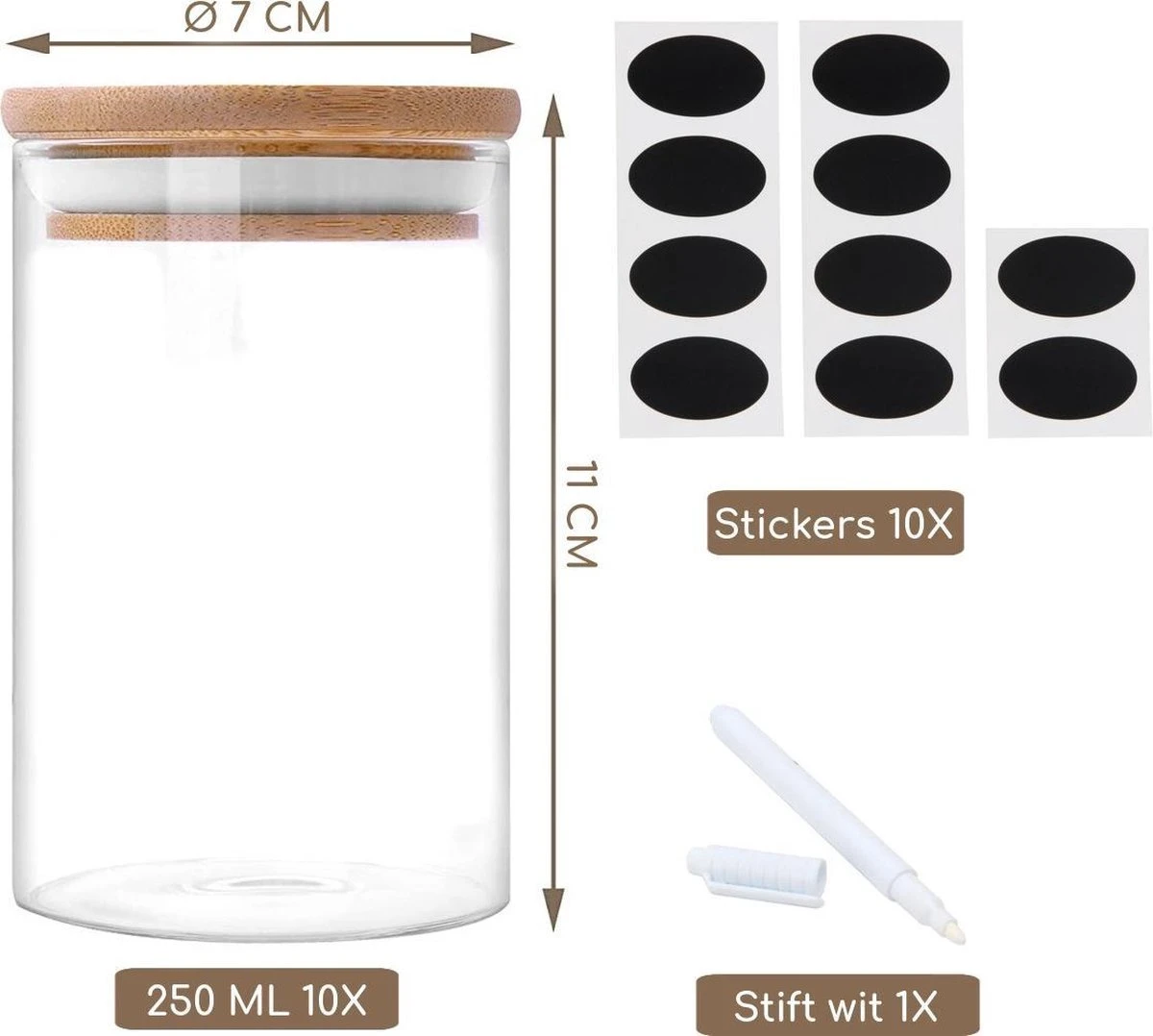 Quality Needz - Kruidenpotjes - 250 ML - Glazen Potjes Met Deksel - 10 Delige Set - BPA-vrij - Gratis Pen & Herschrijfbare Stickers 5 Quality Needz - Kruidenpotjes - 250 ML - Glazen Potjes Met Deksel - 10 Delige Set - BPA-vrij - Gratis Pen & Herschrijfbare Stickers - Afbeelding 5