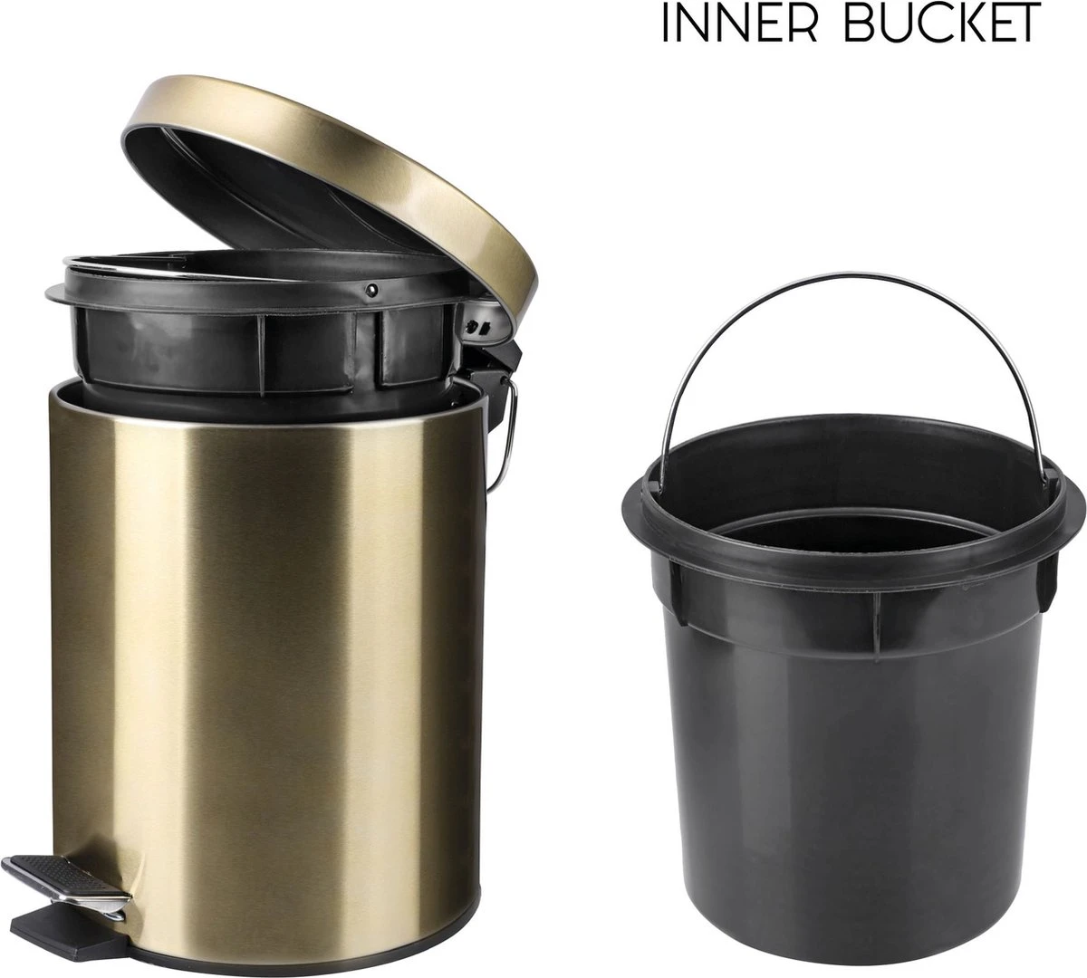 Differnz Pedaalemmer Mat Goud – Prullenbak Badkamer – Afvalbakje – 5 Liter 5 Differnz Pedaalemmer Mat Goud – Prullenbak Badkamer – Afvalbakje – 5 Liter - Afbeelding 5