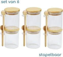Jarif - Glazen Kruidenpotjes - Met Bamboe Deksel - Met Bamboe Lepeltje - 250 Ml - Set Van 6 Stuks -Thuis Opslag Winkel 1200x1091 1