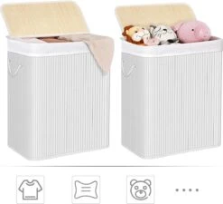 Songmics Wasmand 100 L, Bamboe Wasmand, Wasmand Met Handvaten, Deksel Met Clips, Opvouwbaar, Waszak Verwijderbaar, Wit LCB071W01 11 Songmics Wasmand 100 L, Bamboe Wasmand, Wasmand Met Handvaten, Deksel Met Clips, Opvouwbaar, Waszak Verwijderbaar, Wit LCB071W01 -Thuis Opslag Winkel 1200x1093 2