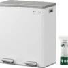 Songmics - Prullenbak - 60 Liter Inhoud (2x30) - Met 2 Gescheiden Bakken - RVS - Wit