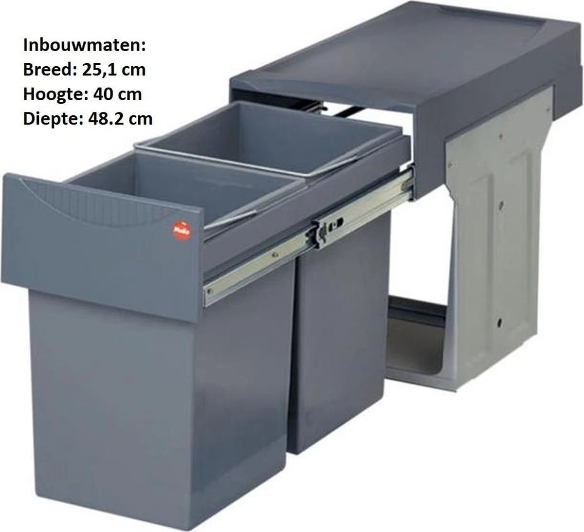 Hailo Tandem - Inbouw Prullenbak - 30 Liter Inhoud - Met 2 Compartimenten - Grijs 1 Hailo Tandem - Inbouw Prullenbak - 30 Liter Inhoud - Met 2 Compartimenten - Grijs