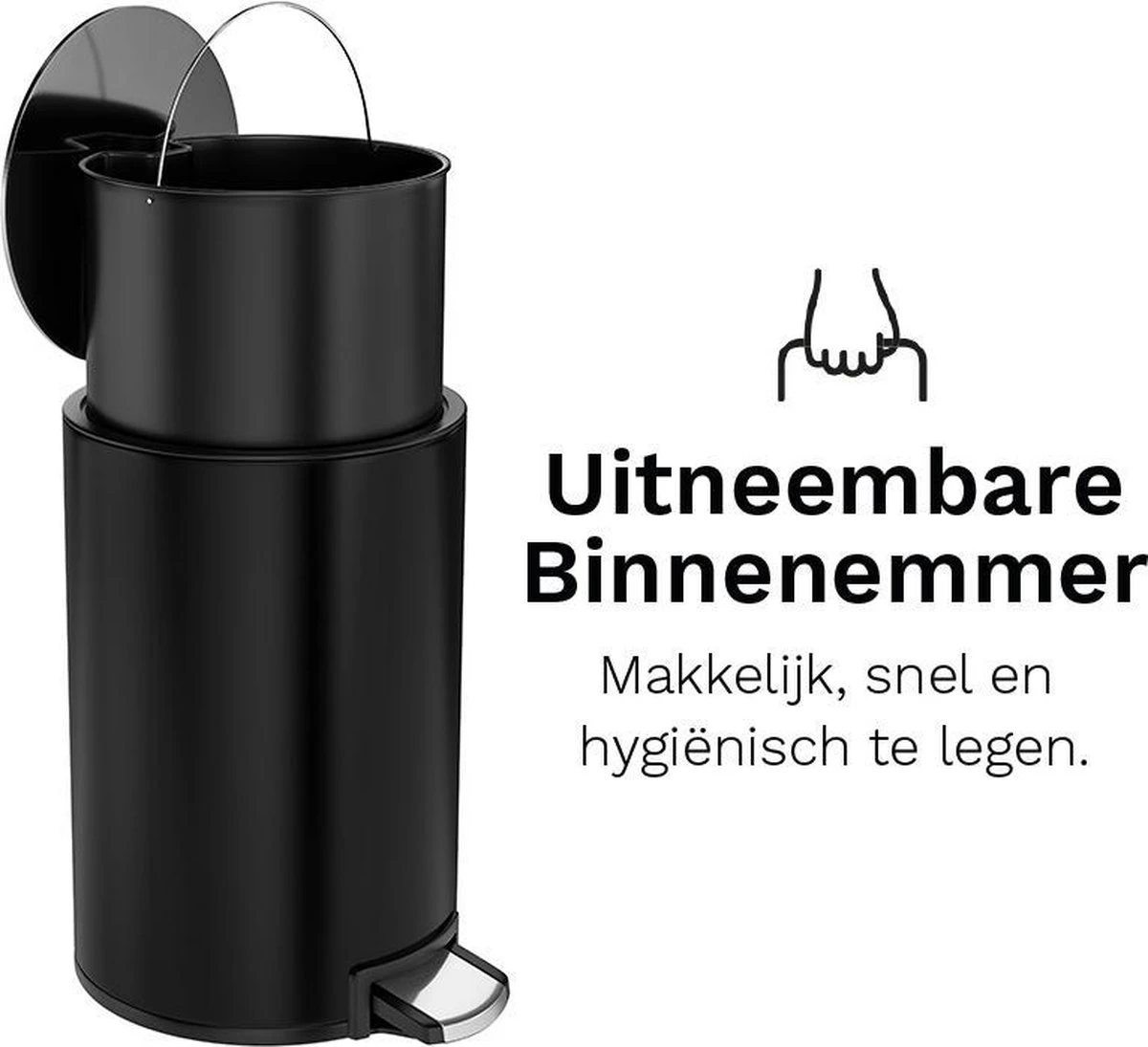 Pedaalemmer Stangvollby Kallax - 5 Liter - RVS - Zwart - Prullenbak - Toilet - Badkamer - Klein - Soft Close Deksel - Chique Design - Kleine Zwarte Pedaal Afvalemmer - Vuilnisbak Badkamer 2 Pedaalemmer Stangvollby Kallax - 5 Liter - RVS - Zwart - Prullenbak - Toilet - Badkamer - Klein - Soft Close Deksel - Chique Design - Kleine Zwarte Pedaal Afvalemmer - Vuilnisbak Badkamer - Afbeelding 2