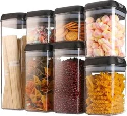 Merkloos Luchtdichte Voedselopslagcontainers Set, Keuken En Voorraadkast Organisatie Containers Plastic Canisters Met Luchtdichte Deksel Ideaal Voor Granen, Meel, Suiker, Noten, Pasta, Opslagpotten 7 Stuks