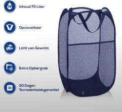 Allsa Wasmand - Opvouwbare Wasmand - 70 L - Extra Opbergvak - Stevig - Blauw -Thuis Opslag Winkel 1200x1100 1