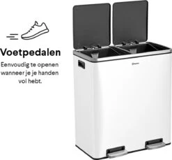 Afvalscheidingsprullenbak 2 Vakken Wit – 60 L (2x30 Liter) Pedaalemmer Homra QUICKX – Design Duo Afvalemmer RVS - Afval Scheiden - Recycle Afvalbak - Hygiënisch Pedaal - Dubbele Vuilnisbak - Keuken Vuilbak - Kantoor Prullenbak -Thuis Opslag Winkel 1200x1113 2