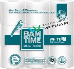 BAMTIME BamboeTissuepapier 4-laags Wc Papier - Wit Color Gebleekt 27 (3*9) Rollen -Thuis Opslag Winkel 1200x1115