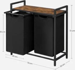 C90 - SISO-CO Wasmand, Wassorteerder Met Plank En Uittrekbare Zakken, Wasorganizer, Metalen Frame, 2 Oxford-stoffen Afneembare Zakken, Rustieke Bruin En Zwart BLH201B01 -Thuis Opslag Winkel 1200x1117 1