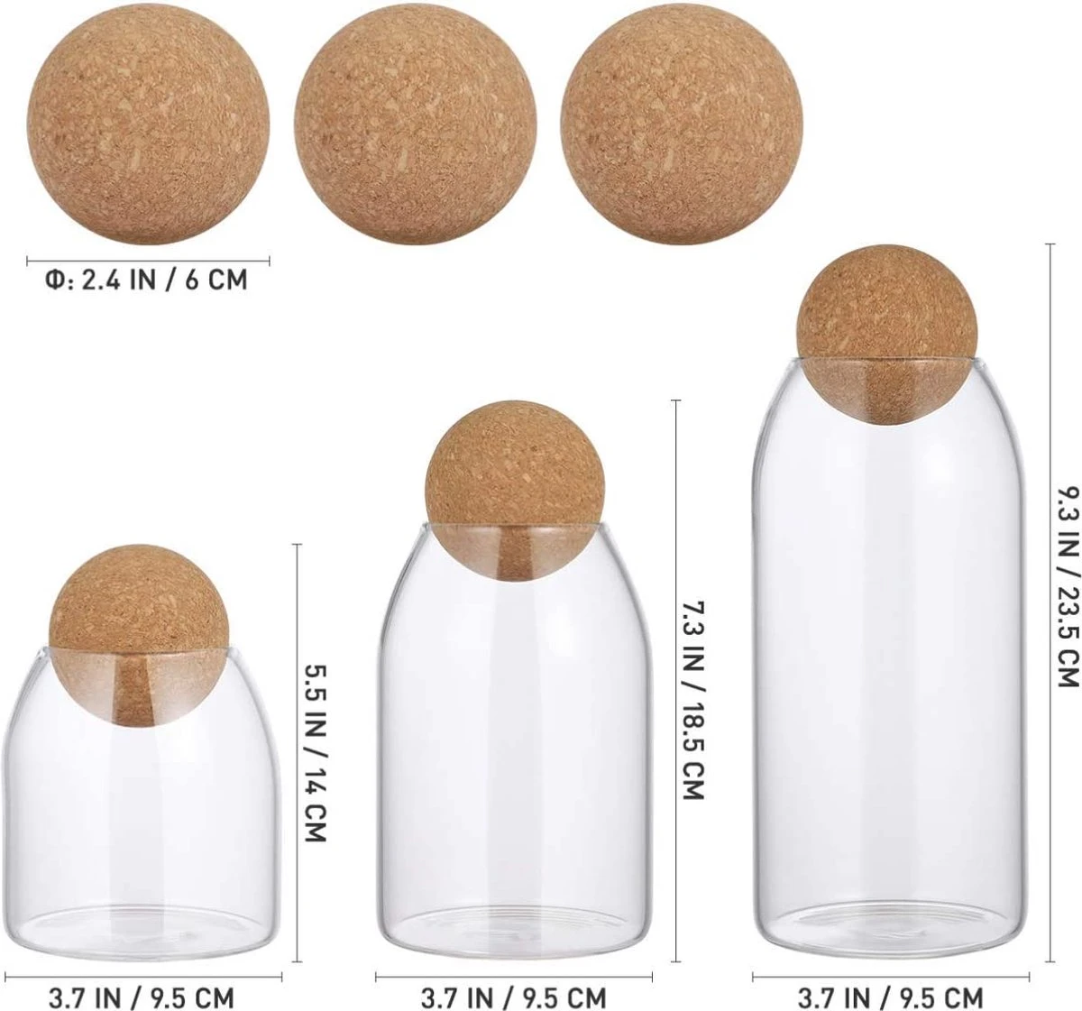 Igoods Helderglazen - Voorraadpot Met Kurkbal - Thee- En Koffiebus Met Bolvormig Houten Deksel - Voedselblikken - Keukenopslag - Opslagpotten 3 Igoods Helderglazen - Voorraadpot Met Kurkbal - Thee- En Koffiebus Met Bolvormig Houten Deksel - Voedselblikken - Keukenopslag - Opslagpotten - Afbeelding 3