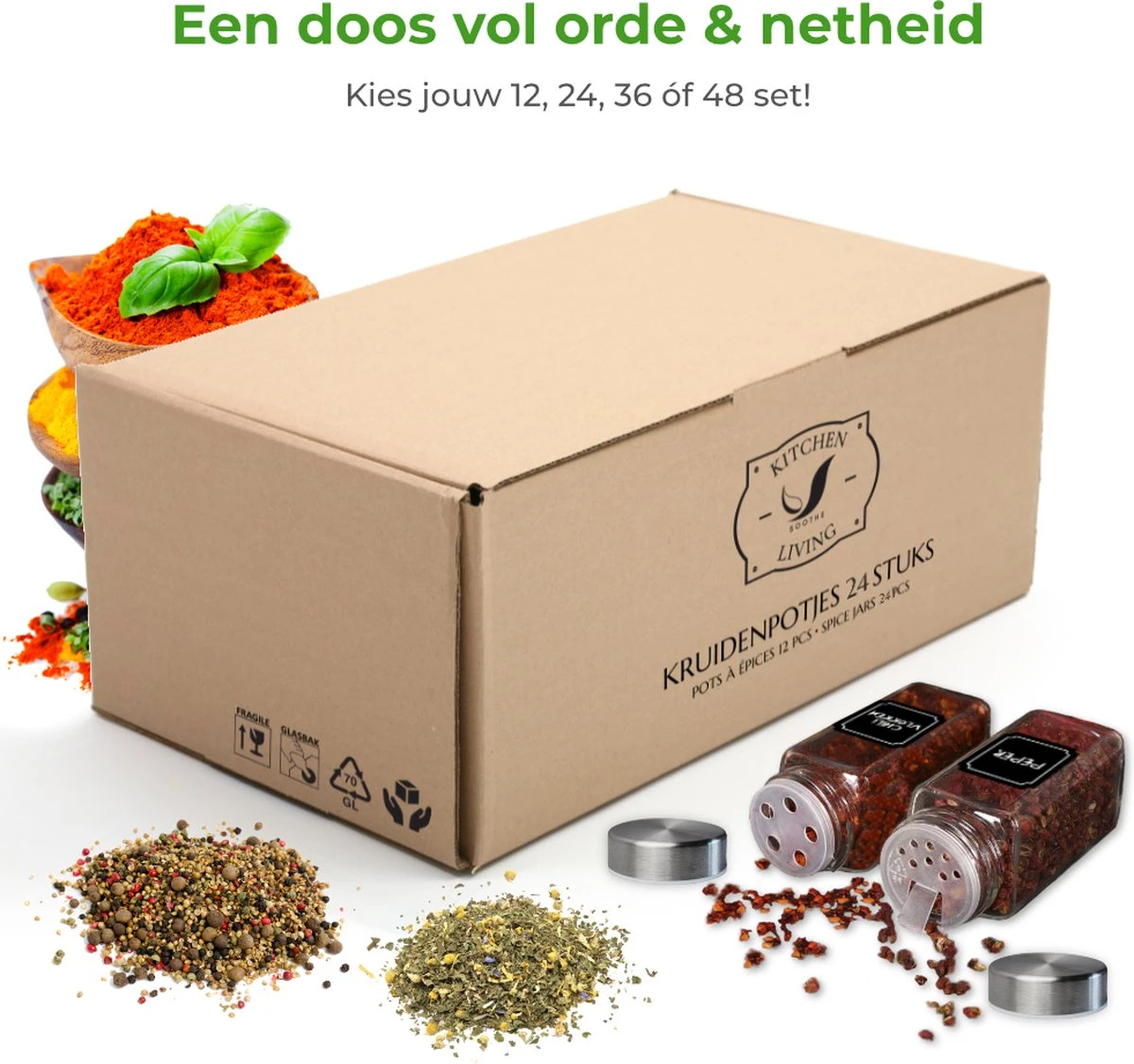 Soothe 24 Glazen Kruidenpotjes Set Met 2 Soorten Strooideksels – Kruidenstrooier – Compleet Pakket Incl Kruidenpotjes Stickers, Krijtstift En Accessoires 6 Soothe 24 Glazen Kruidenpotjes Set Met 2 Soorten Strooideksels – Kruidenstrooier – Compleet Pakket Incl Kruidenpotjes Stickers, Krijtstift En Accessoires - Afbeelding 6