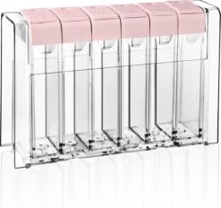 Emhouse Kruidenrek | Zesdelige Set Kruidenrek | Met Kruidenrek Staand | Keukenkast Organizer | Rek Voor Kruiden | Kruidenpotjes | Transparant | Roze Deksel