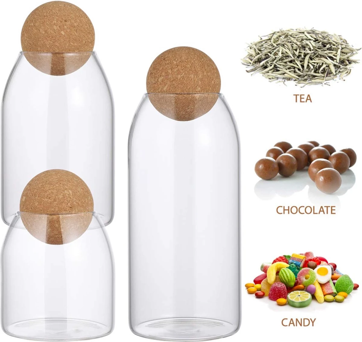 Igoods Helderglazen - Voorraadpot Met Kurkbal - Thee- En Koffiebus Met Bolvormig Houten Deksel - Voedselblikken - Keukenopslag - Opslagpotten 7 Igoods Helderglazen - Voorraadpot Met Kurkbal - Thee- En Koffiebus Met Bolvormig Houten Deksel - Voedselblikken - Keukenopslag - Opslagpotten - Afbeelding 7