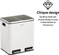 Homra BLINQ Afvalscheiding Prullenbak Met 2 Vakken - 2 X 15 L Inhoud - Duo Pedaalemmer Wit - Afvalemmer 30 Liter - Recycle Afvalbak - Witte Afvalscheidingsprullenbak - Hygiënisch Afval Scheiden - Keuken Vuilbak - Kantoor -Thuis Opslag Winkel 1200x1132 5