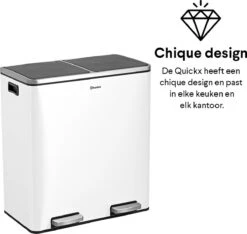 Afvalscheidingsprullenbak 2 Vakken Wit – 60 L (2x30 Liter) Pedaalemmer Homra QUICKX – Design Duo Afvalemmer RVS - Afval Scheiden - Recycle Afvalbak - Hygiënisch Pedaal - Dubbele Vuilnisbak - Keuken Vuilbak - Kantoor Prullenbak -Thuis Opslag Winkel 1200x1139 6