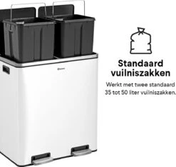 Afvalscheidingsprullenbak 2 Vakken Wit – 60 L (2x30 Liter) Pedaalemmer Homra QUICKX – Design Duo Afvalemmer RVS - Afval Scheiden - Recycle Afvalbak - Hygiënisch Pedaal - Dubbele Vuilnisbak - Keuken Vuilbak - Kantoor Prullenbak -Thuis Opslag Winkel 1200x1139 7